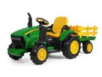 John Deere kinder tractor + aanhanger, 2 x 12 volt motoren met afstandsbediening