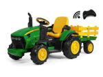John Deere kinder tractor + aanhanger, 2 x 12 volt motoren met afstandsbediening - Afbeelding 2