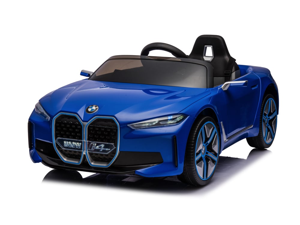 JE1009-blue-0.jpg BMW i4, elektrische kinderauto, 12v, leren zitje, muziekmodule en meer! - Afbeelding 1